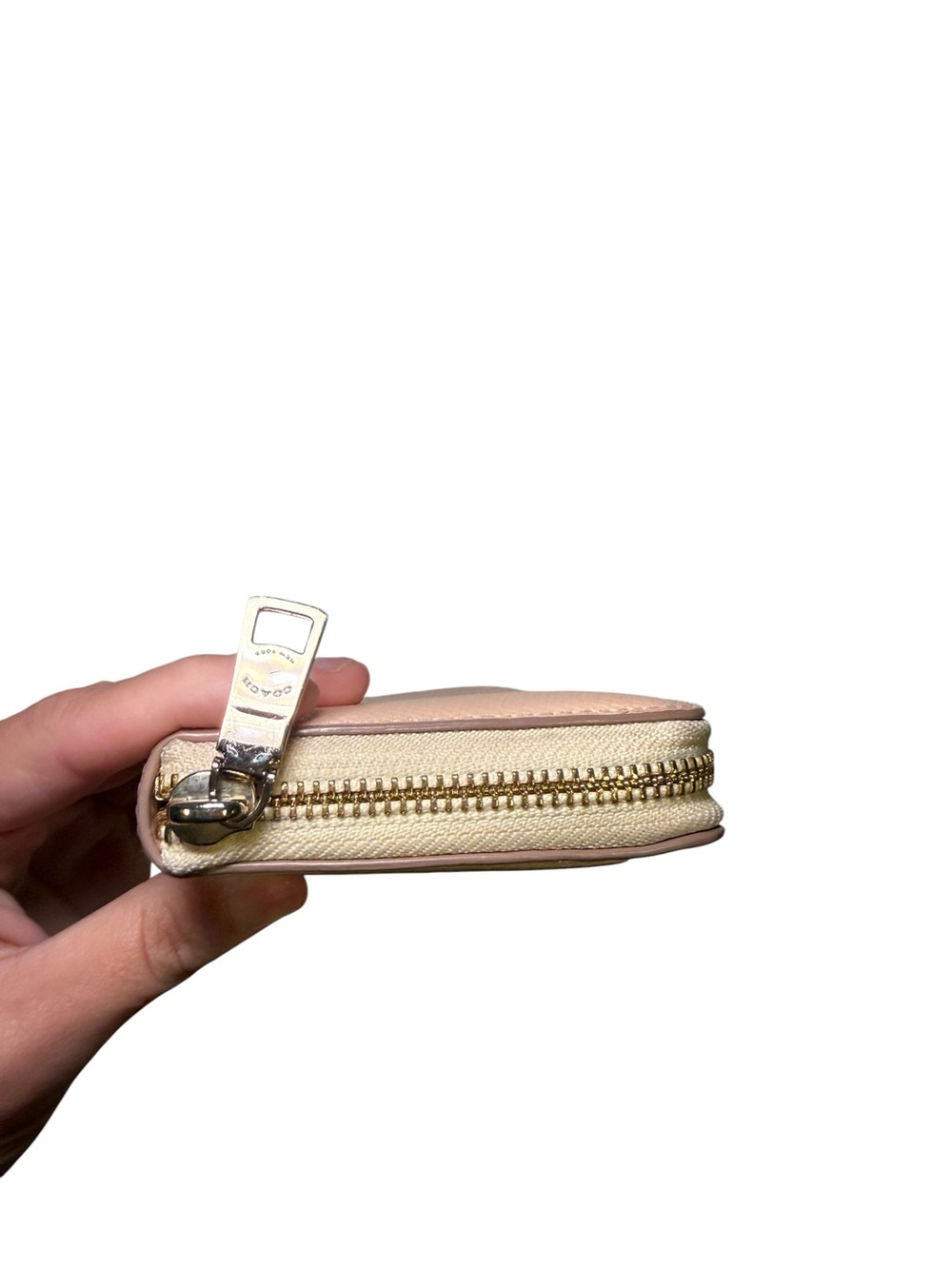Coach Accordion Zip Wallet in Colorblock Pebble Leather - Pink / Light Gray - Picture 5 of 13